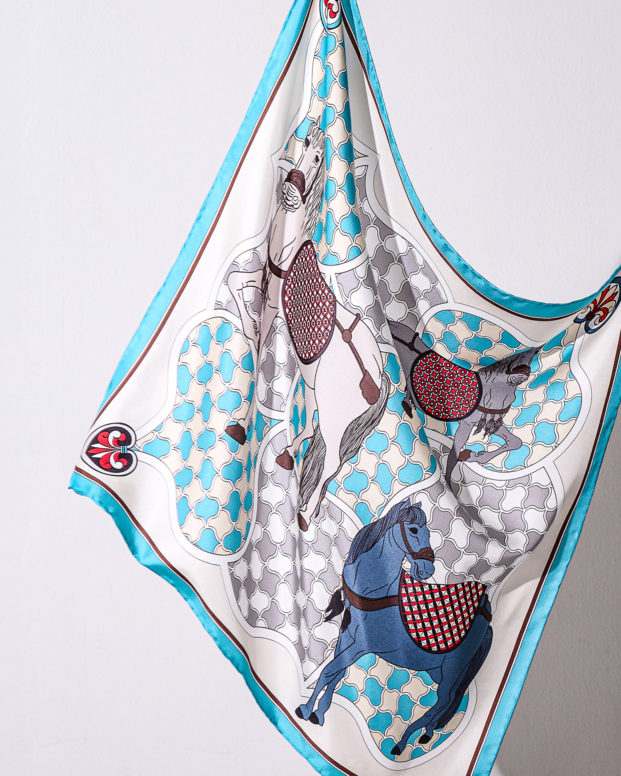 말과 물결문 70 스카프 블루