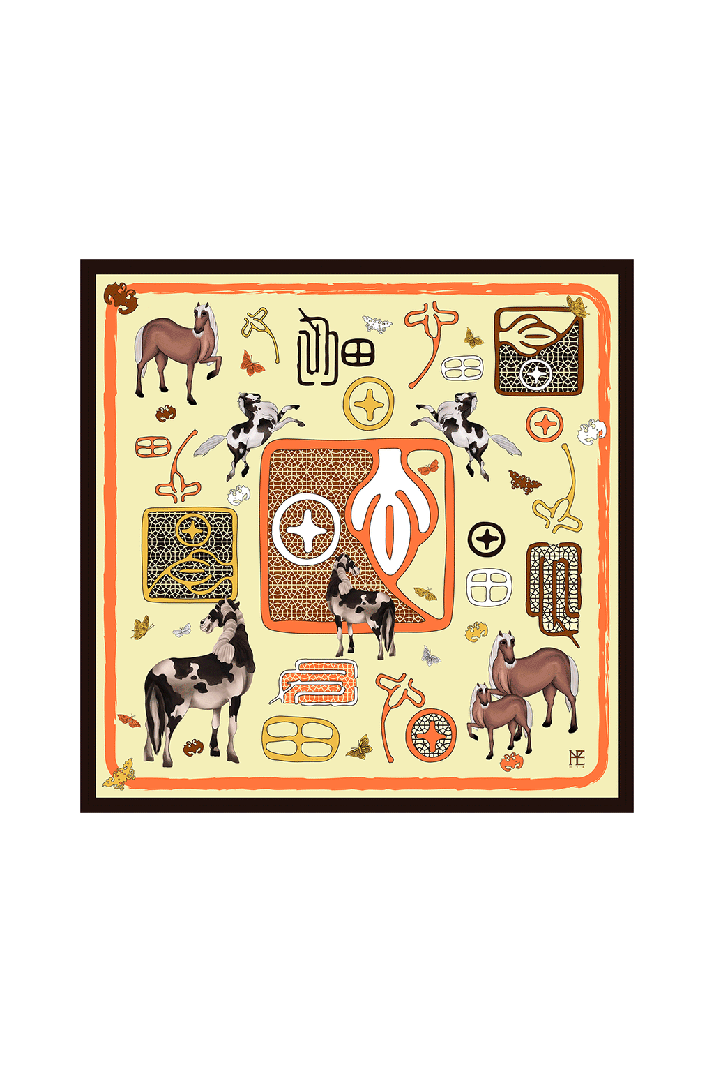 Horse and Signature Seal Scarf 70 - Yellow