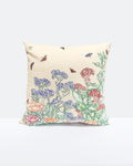 Line Painting of Grass and Insects Cotton Cushion Cream