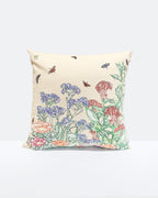 Line Painting of Grass and Insects Cotton Cushion Cream