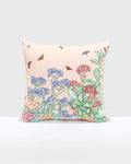 Line Painting of Grass and Insects Cotton Cushion Pink