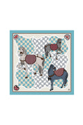 Horses and Wave Patterns Scarf 70 - Blue