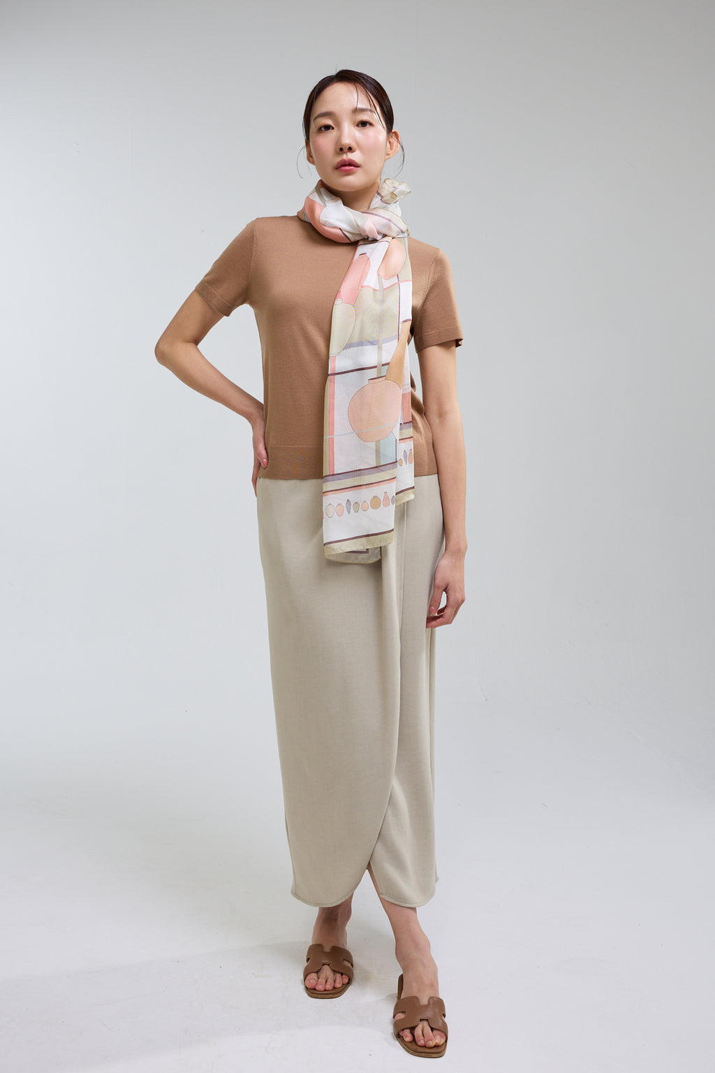Ceramics Long Scarf - Beige