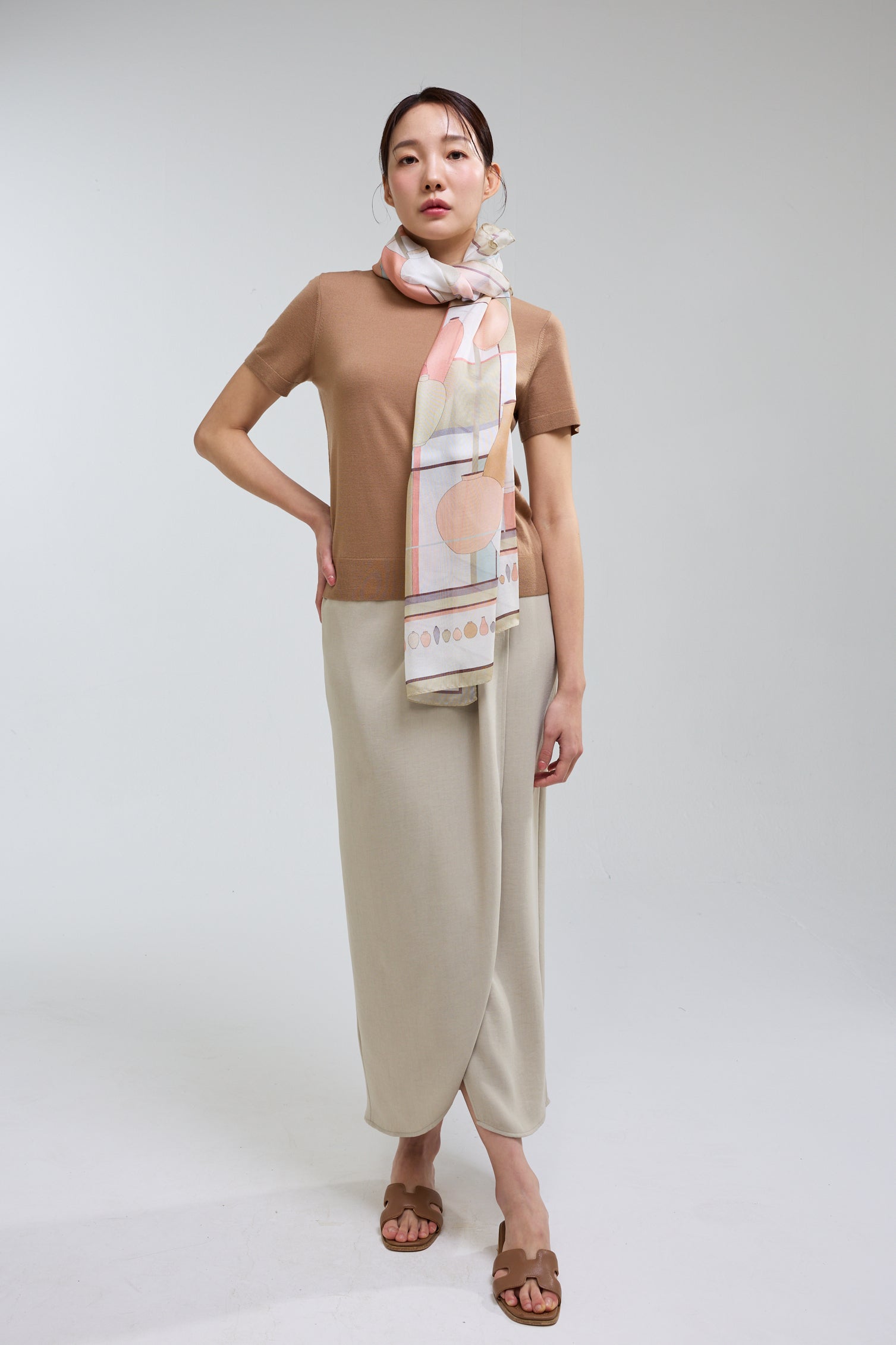 Ceramics Long Scarf - Beige