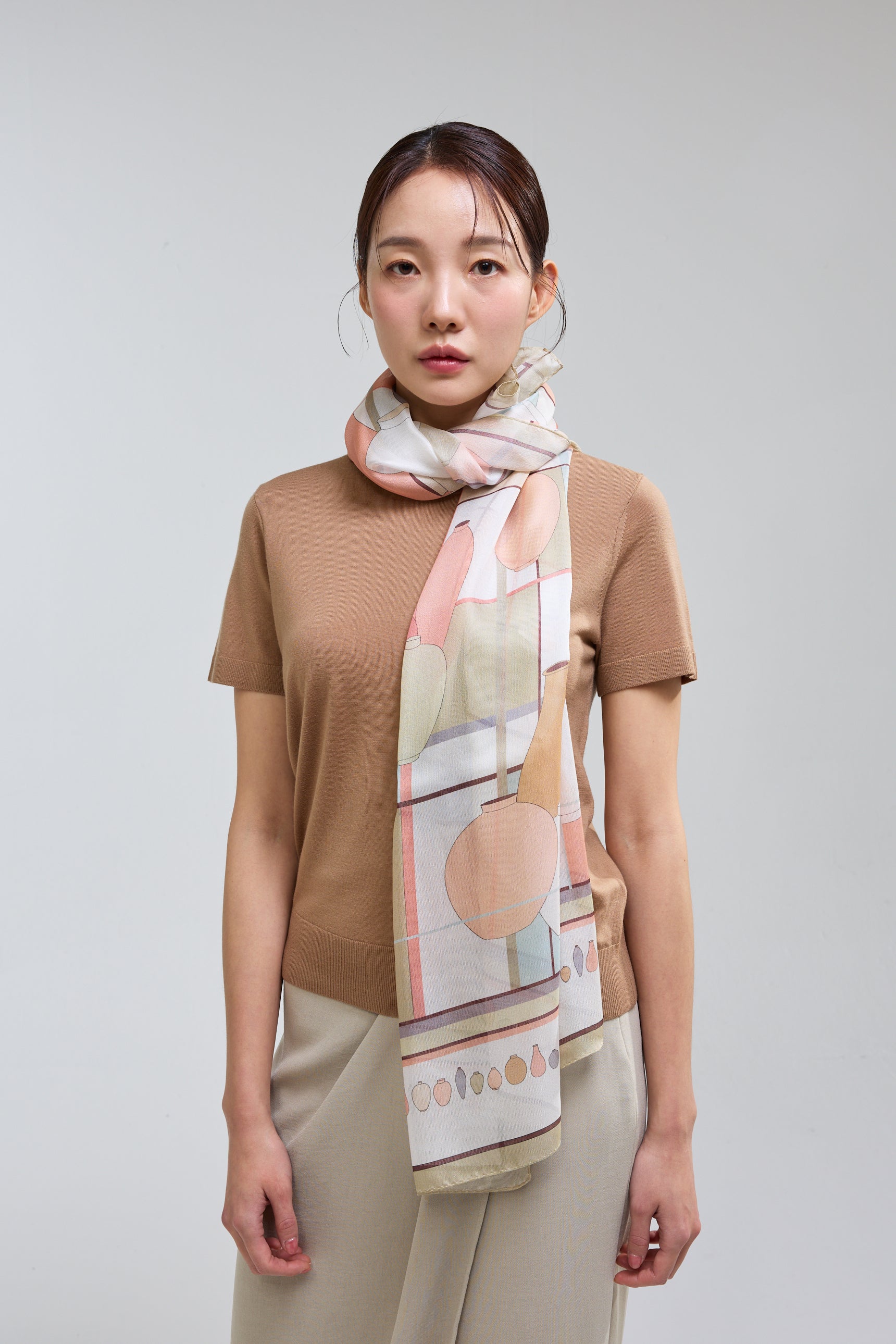 Ceramics Long Scarf - Beige