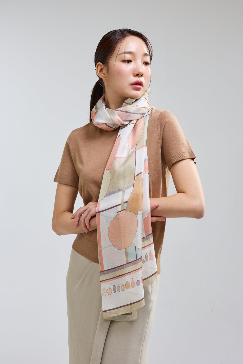 Ceramics Long Scarf - Beige