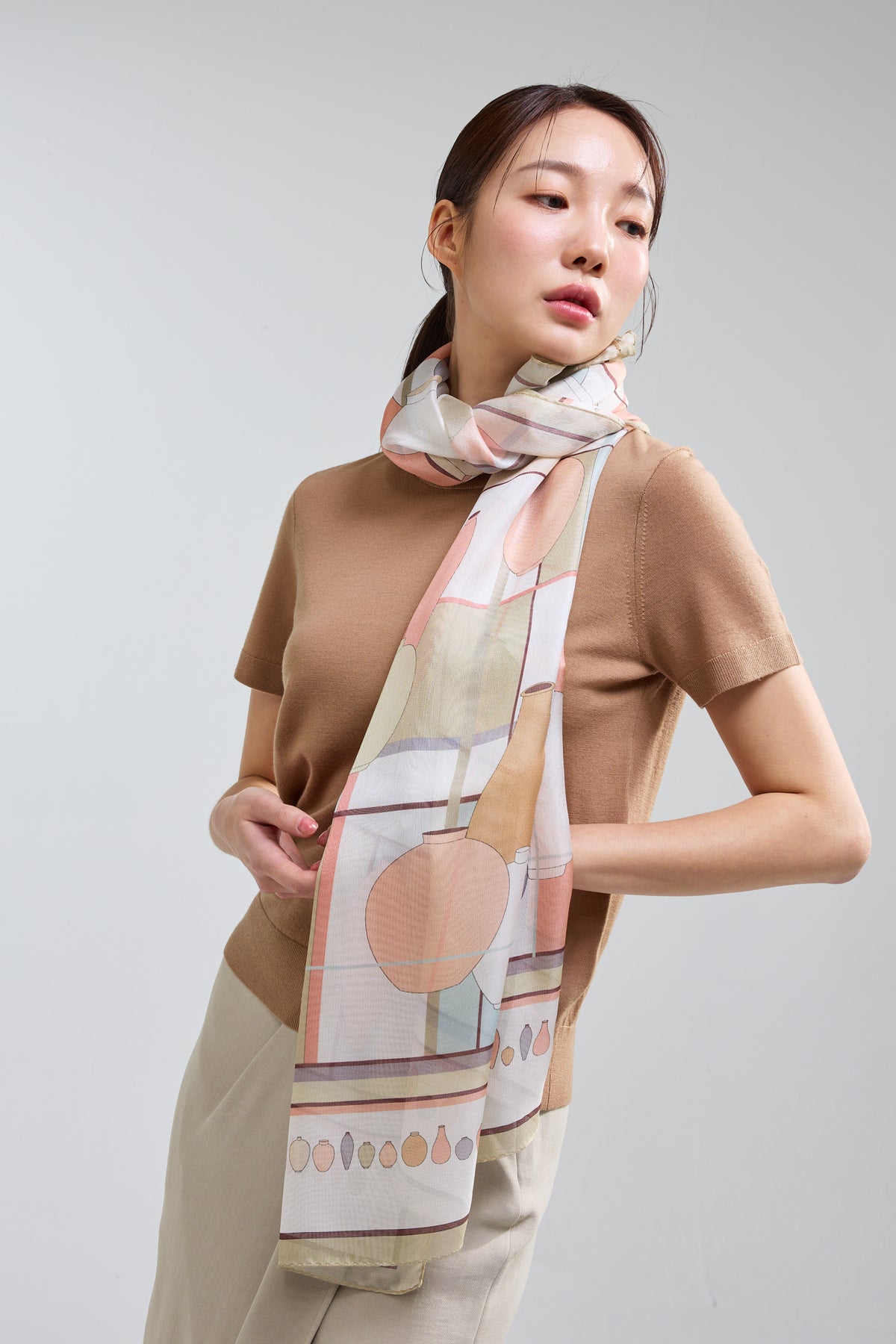 Ceramics Long Scarf - Beige