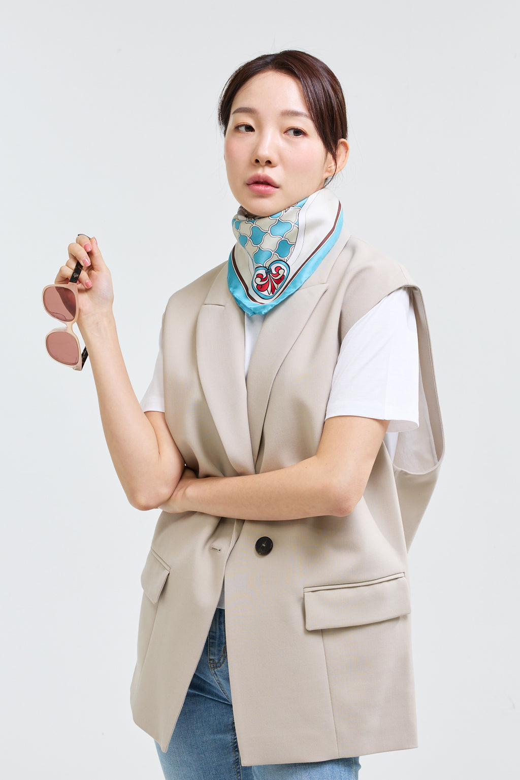 Horses and Wave Patterns Scarf 70 - Blue