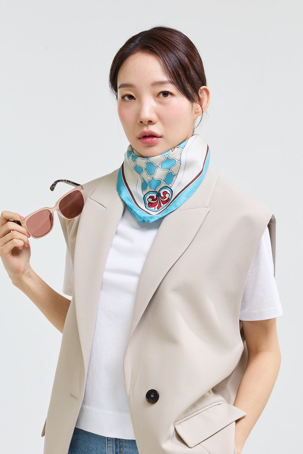 Horses and Wave Patterns Scarf 70 - Blue