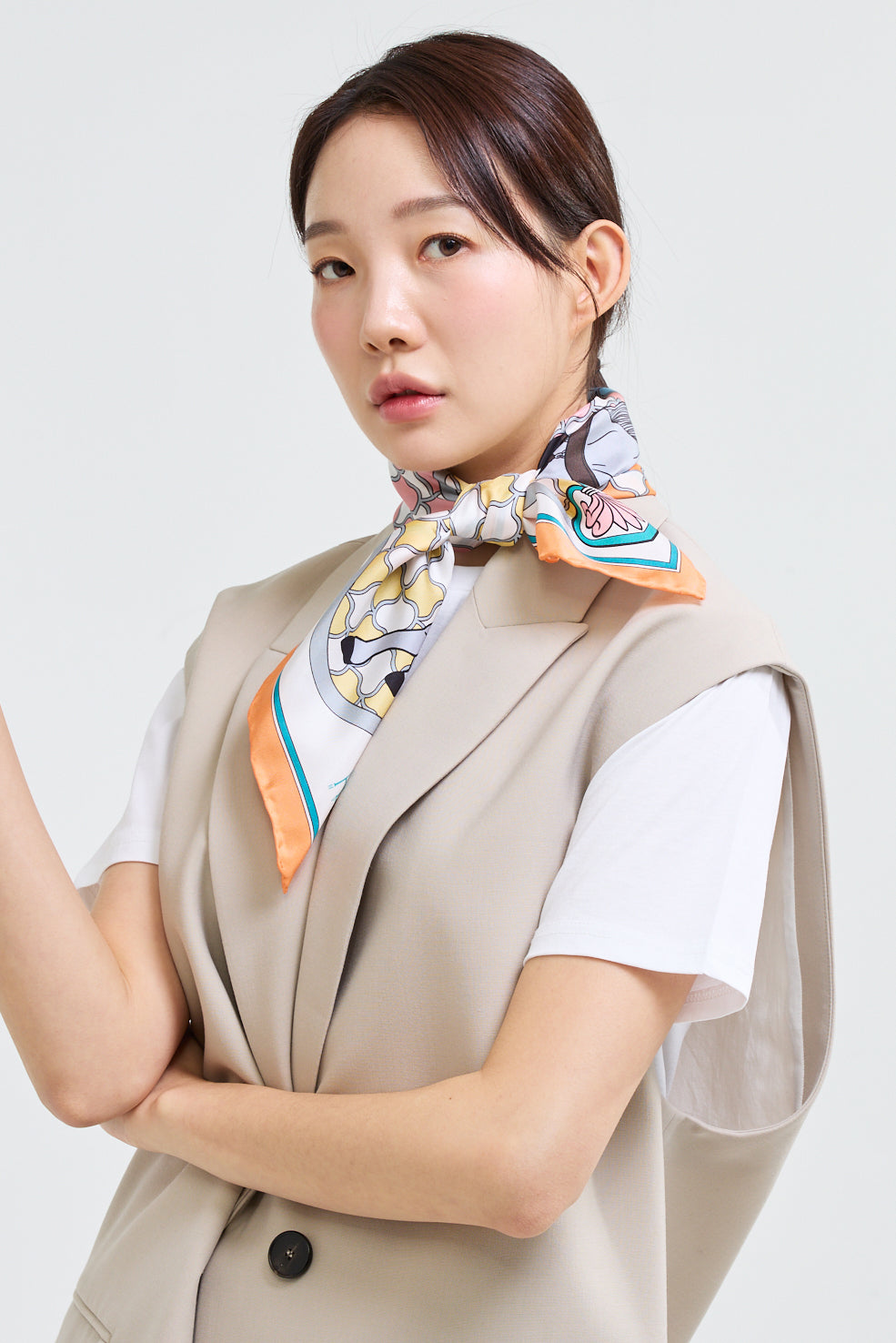 Horses and Wave Patterns Scarf 70 - Orange