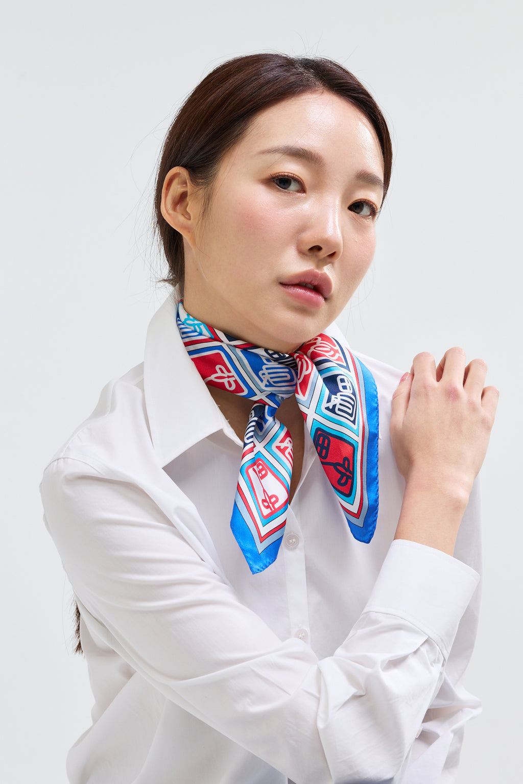 Checkered Simjeon Seal Scarf 50 Blue