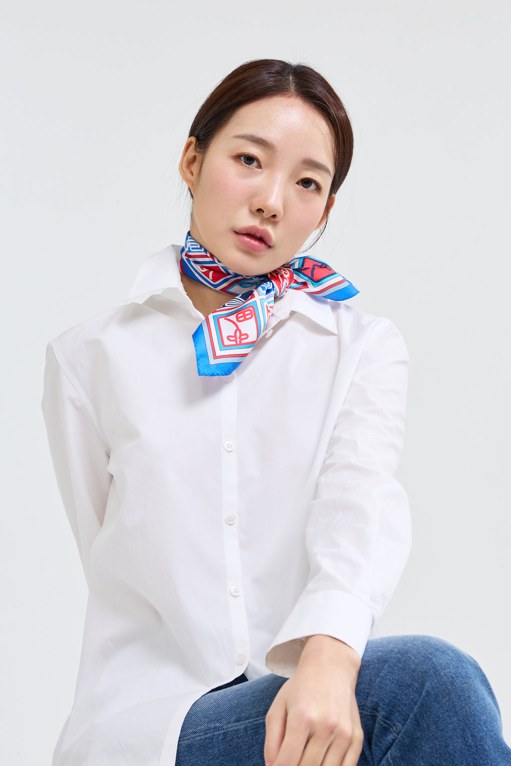 Checkered Simjeon Seal Scarf 50 - Blue