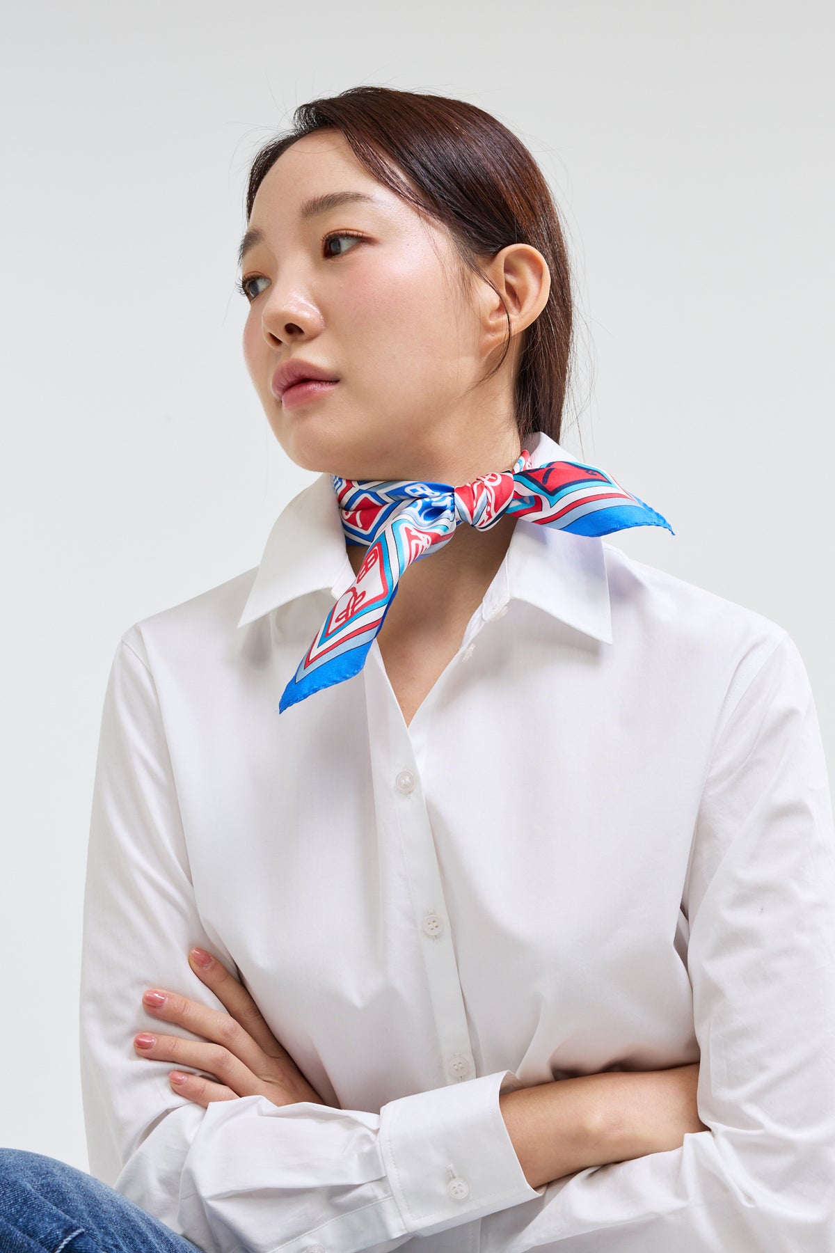 Checkered Simjeon Seal Scarf 50 - Blue