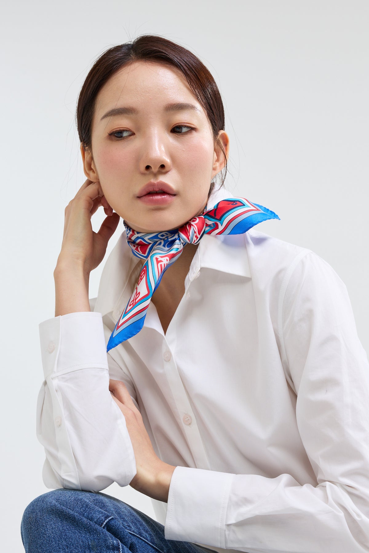Checkered Simjeon Seal Scarf 50 - Blue