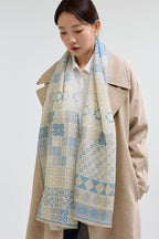 격자문 믹스 롱스카프 베이지