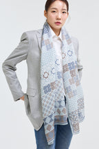 격자문 믹스 롱스카프 그레이