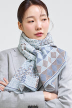 격자문 믹스 롱스카프 그레이