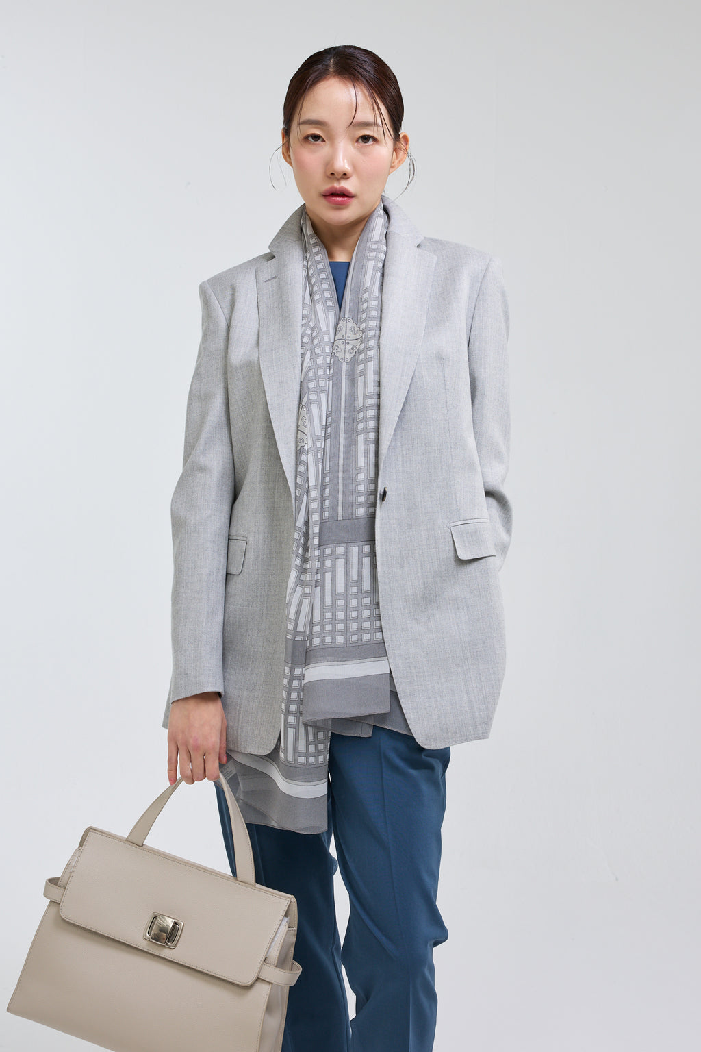 창살문 롱스카프 그레이