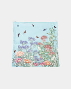 Line Painting of Grass and Insects Cotton Cushion Blue