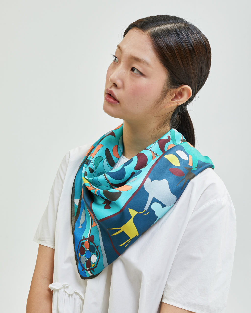 수화문과 산수도 70 스카프 블루
