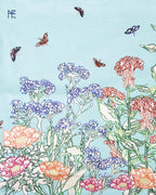 Line Painting of Grass and Insects Cotton Cushion Blue