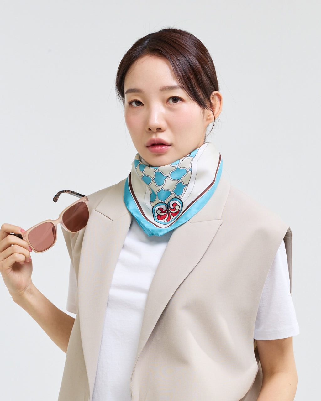 말과 물결문 70 스카프 블루