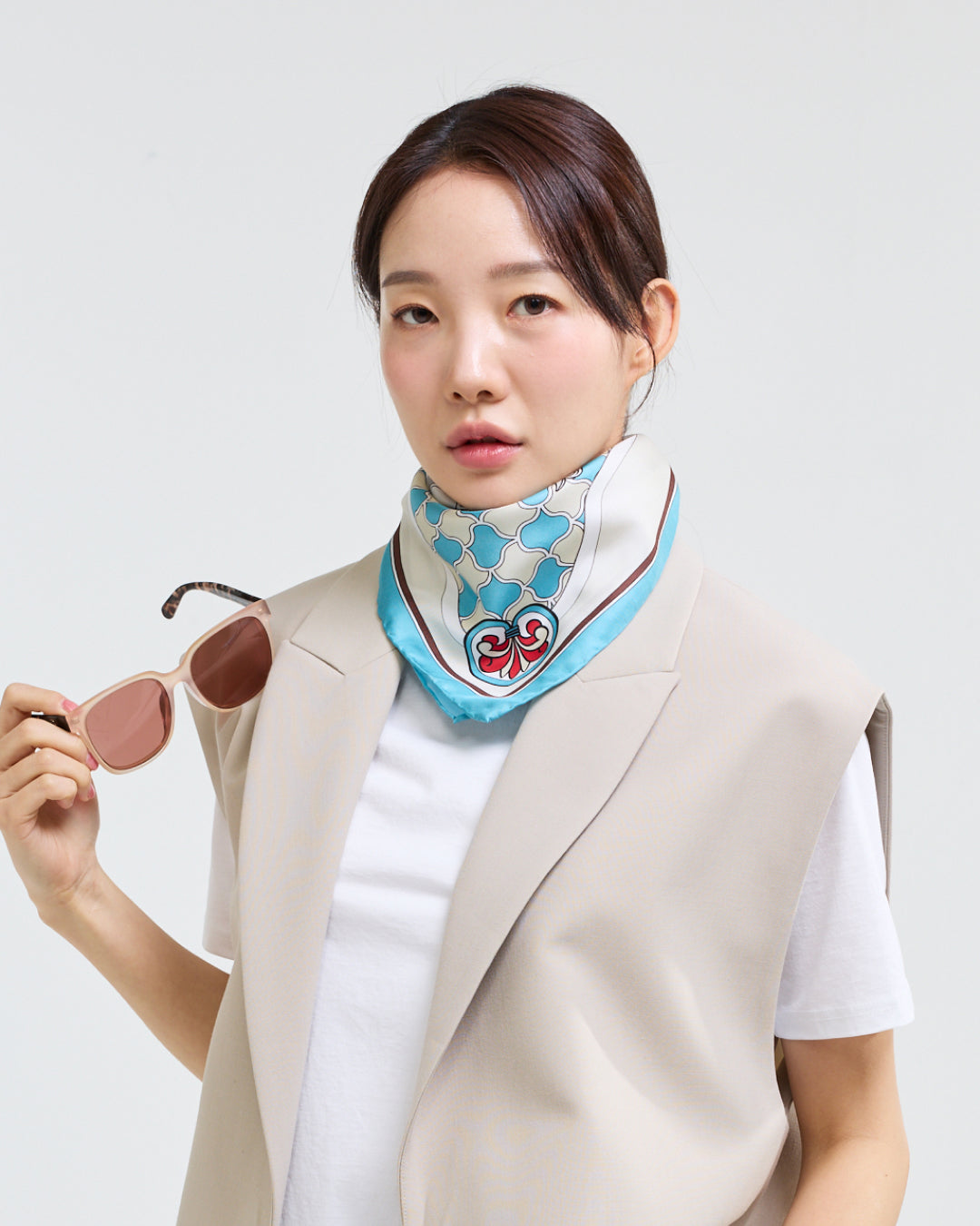 말과 물결문 70 스카프 블루