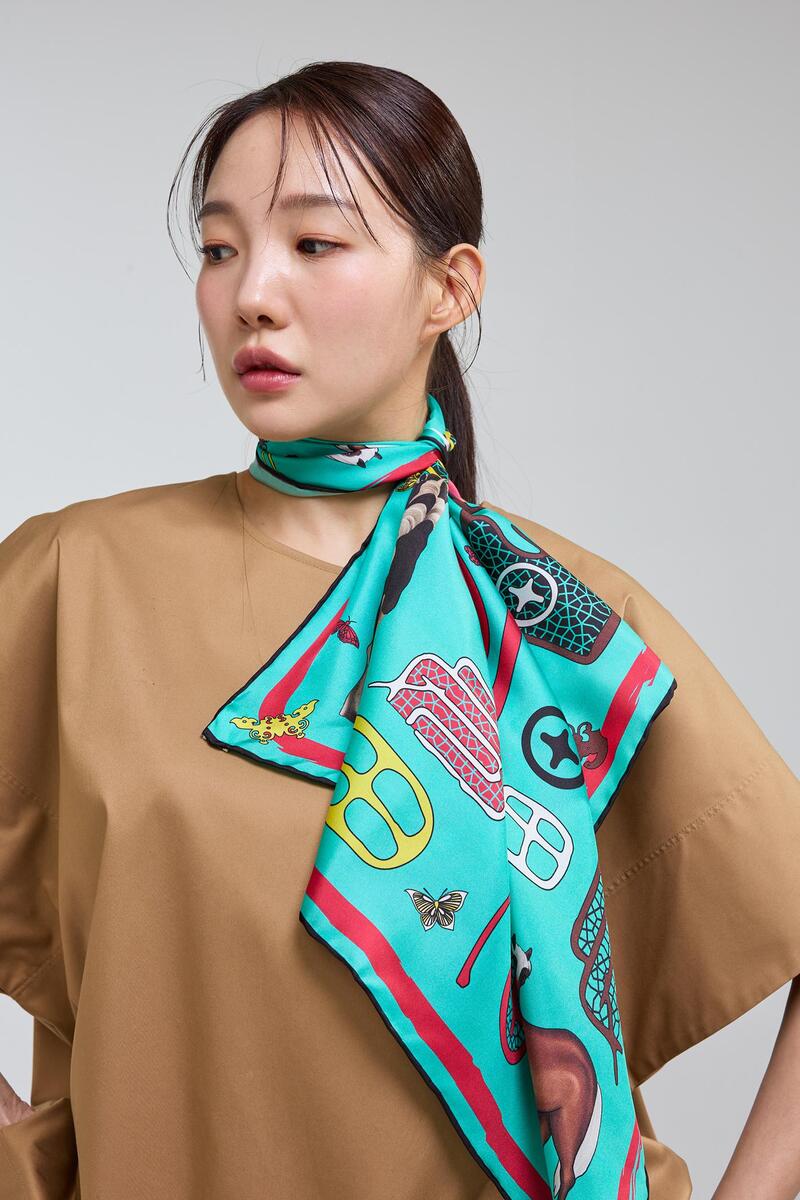 Horse and Signature Seal Scarf 70 - Green