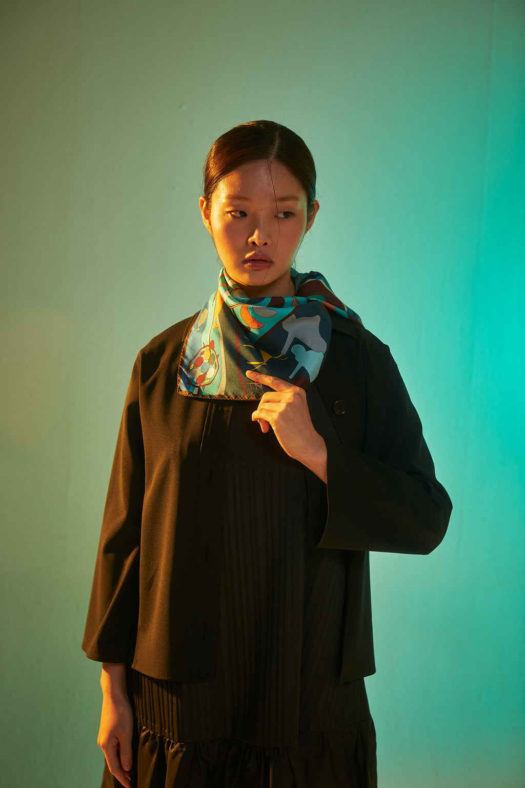 Nature painting with Embroidered Flower pattern - Blue