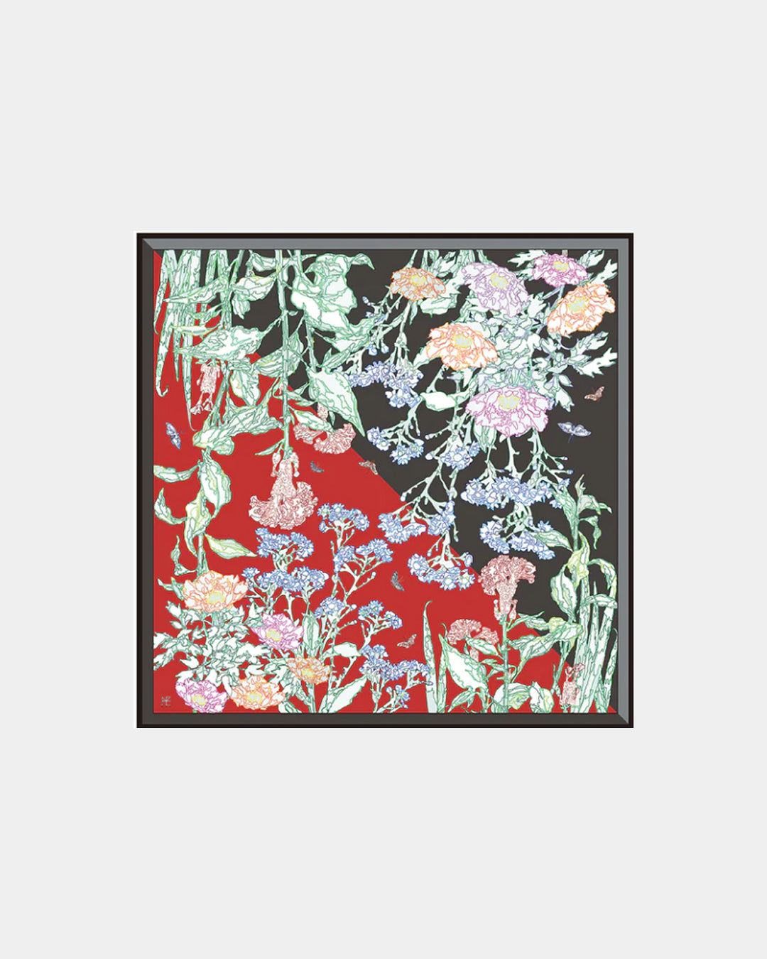 Line Painting of Grass and Insects 90 Red