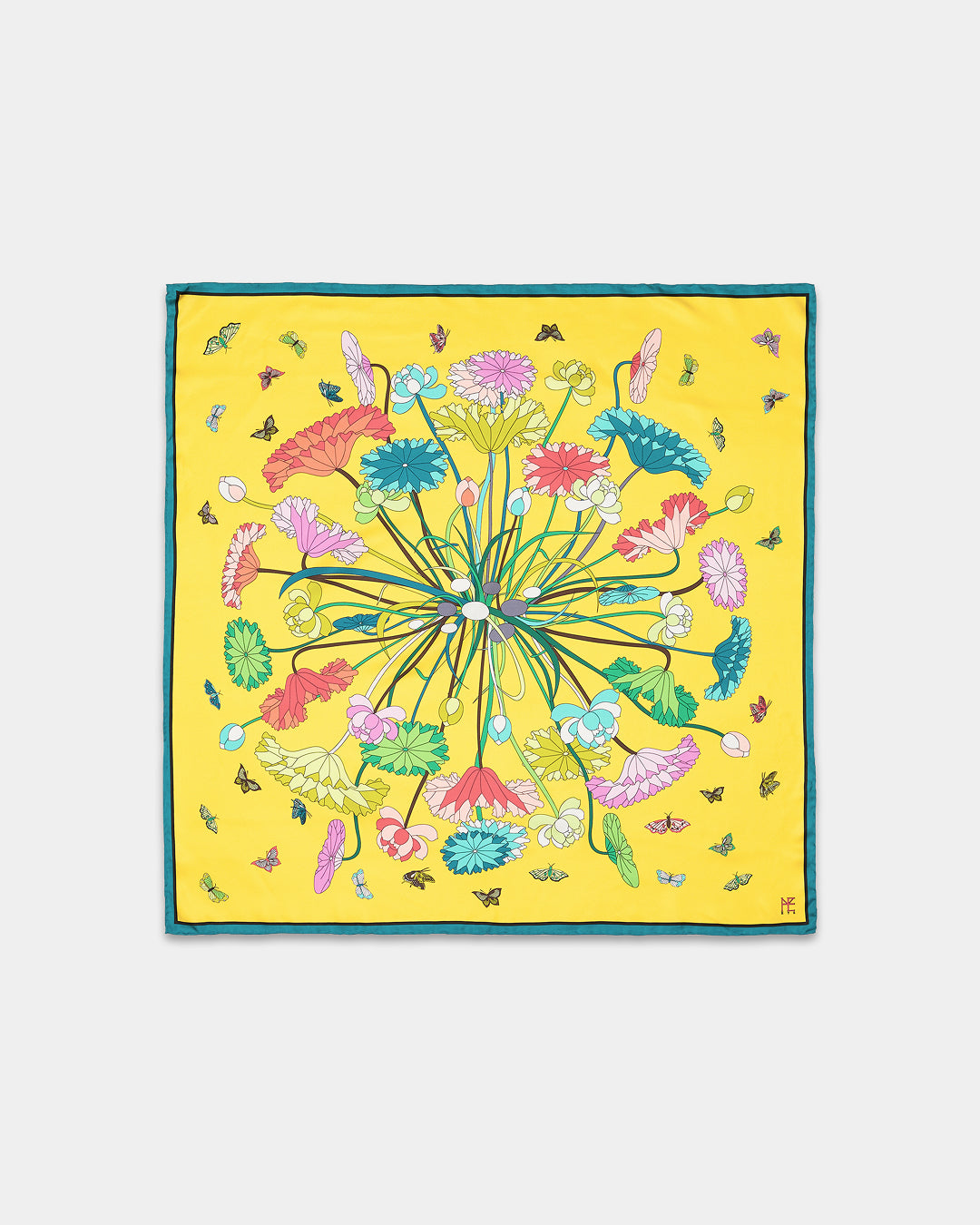 Lotus and Butterfly 90 Scarf Yellow