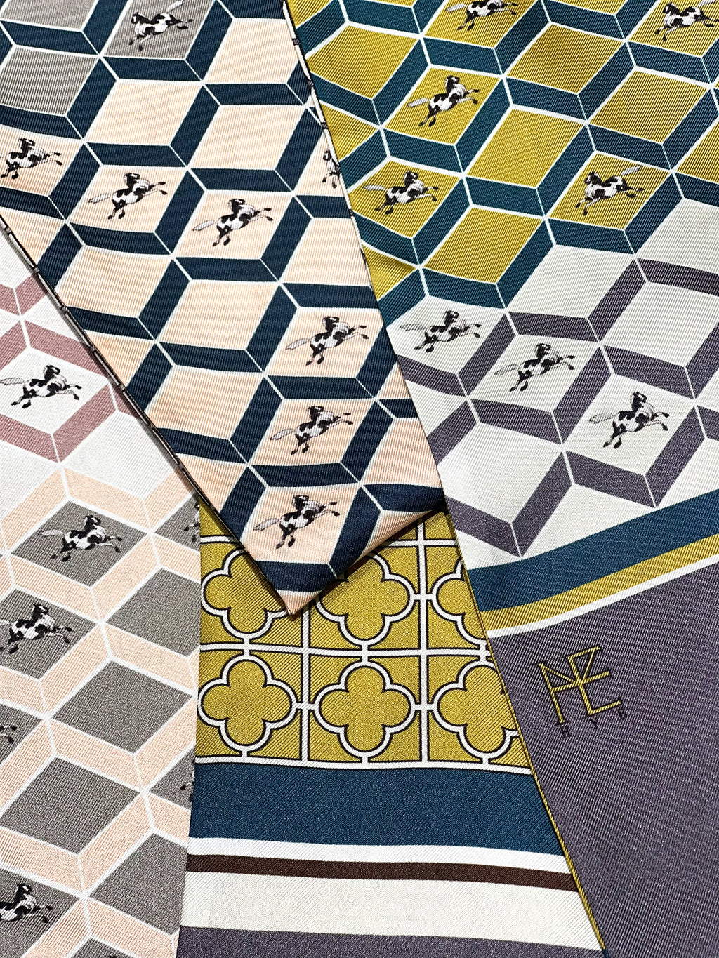 Horses and Latticework Pink Gray