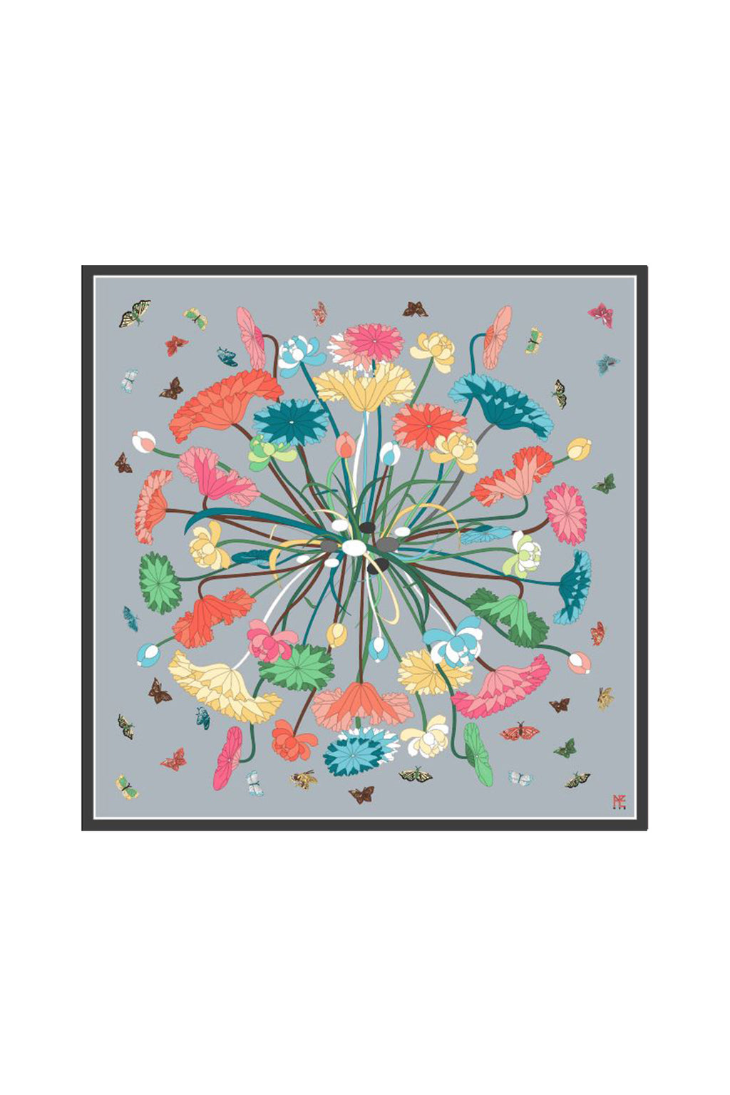 Lotus Pattern and Butterfly  90 - Gray