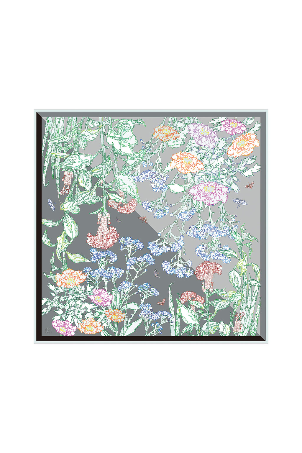 Line Painting of Grass and Insects 90 Gray