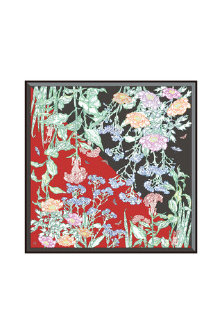 Line Painting of Grass and Insects 90 - Red