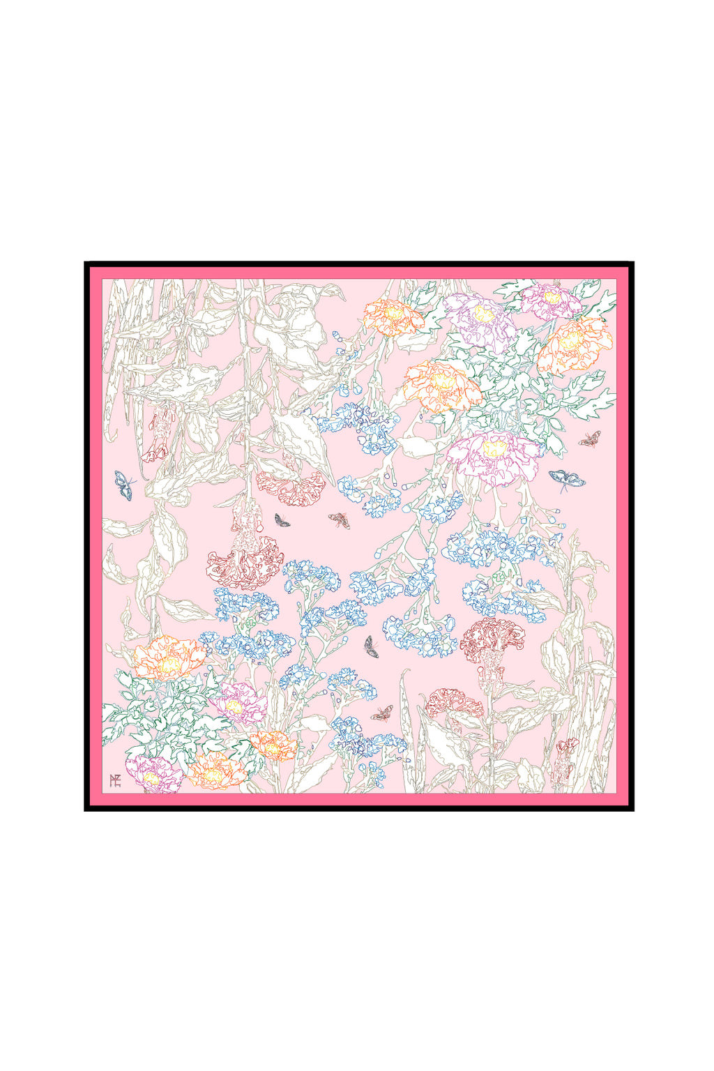 Line Painting of Grass and Insects 90 - Pink