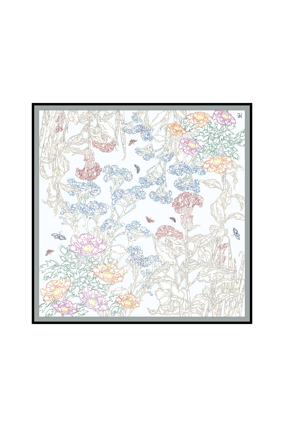 Line Painting of Grass and Insects 90 - White